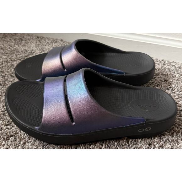 OOFOS women's ooahh luxe slide midnight spectre women's size 9 - Picture 2 of 5